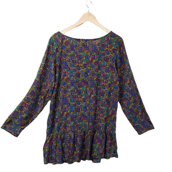 Vintage Betty & Shelia Abstract Warm Tone Peplum Hem Top 80's/90's - Picture 5 of 16